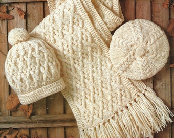 Hat Scarf and Beret PDF Aran Knitting Pattern for Boys Girls and Adults English Pattern 262