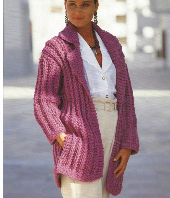 aabcaa 　KNIT DOUBLE JACKET Ladies Easy Knit Double Chunky Jacket With Pockets Knitting