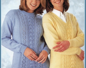 Suéteres para mujer (PDF) Patrón de punto DK Cuello en V o redondo 76-107 cm DK (8 cabos) Inglés 1275