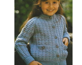 Girls Cardigan with pockets & Raglan Sleeves PDF Knitting Pattern in DK 22-32" in English 933