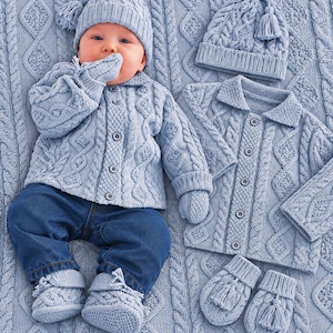 Baby Jacket Hat Mittens Bootees & Blanket (PDF) Knitting Pattern DK 6-18mnths English 1056