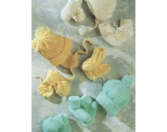 Baby Knitting Pattern Hats, Mittens, Booties, 0-12 Months (PDF Pattern)