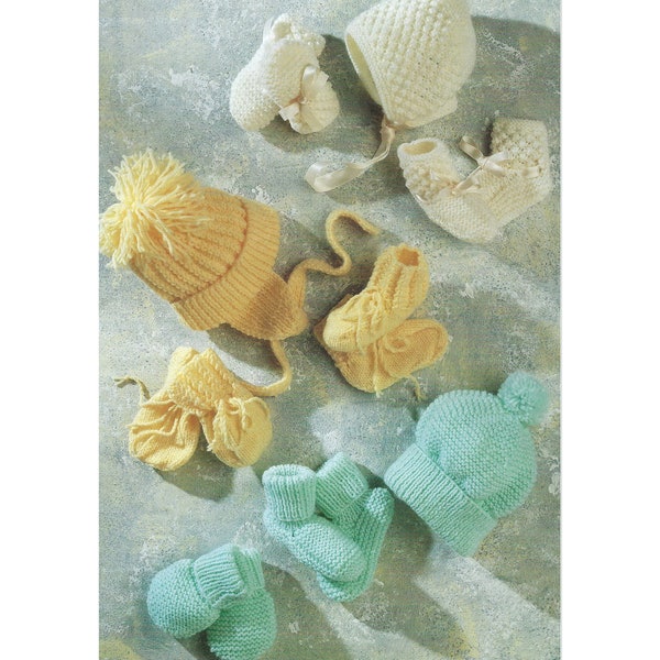 Baby PDF Knitting Pattern Hats, Bonnet, Mittens and Bootees 0-12 months DK in English New Born 130