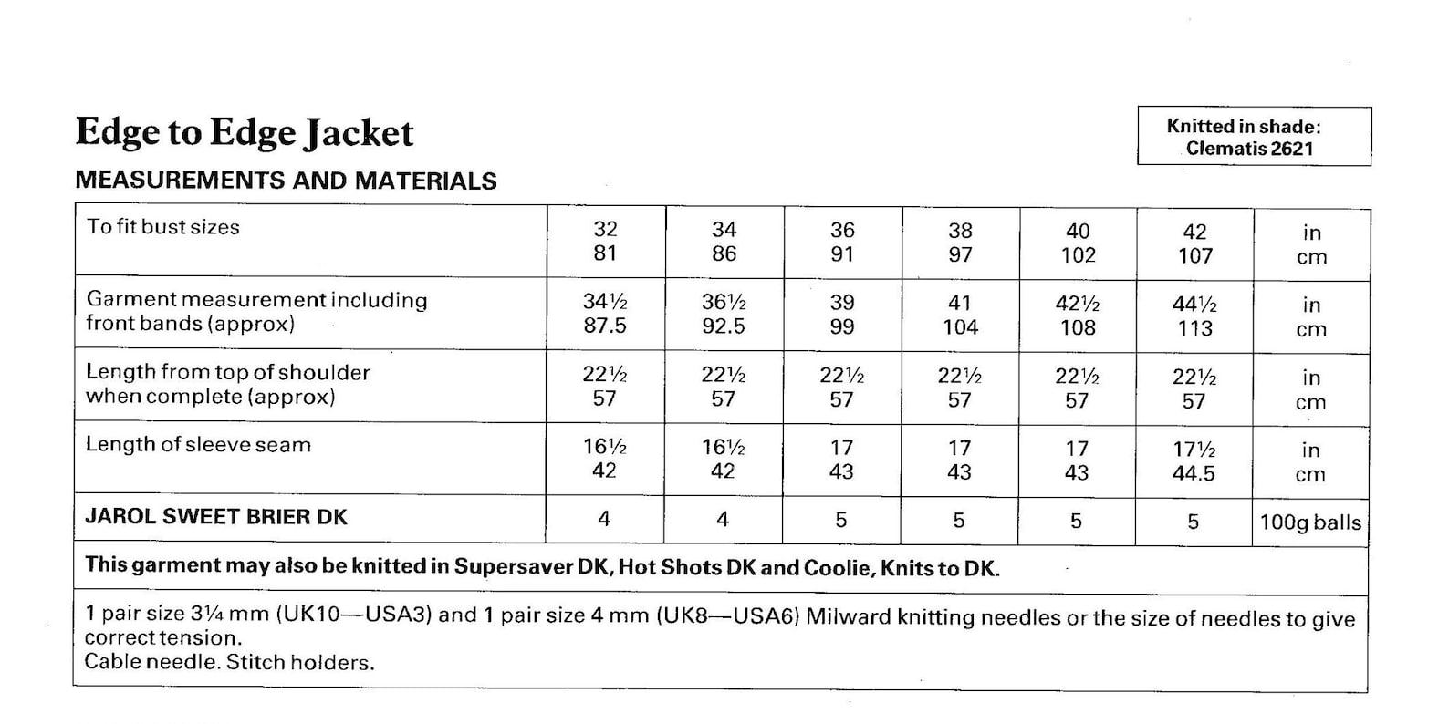 Ladies Edge to Edge Jacket PDF Knitting Pattern DK 3242 1035 Etsy