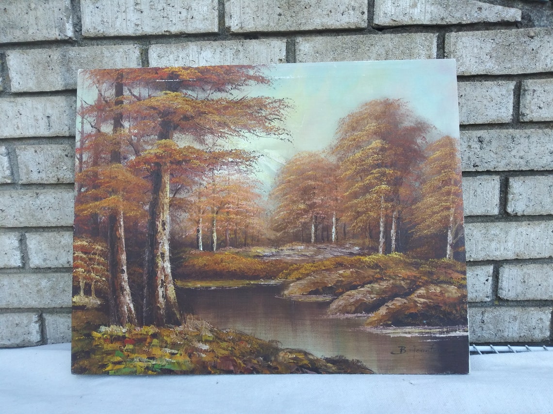 Original Antique Autumn Forest Landscape Oil Painting on Canvas - Etsy