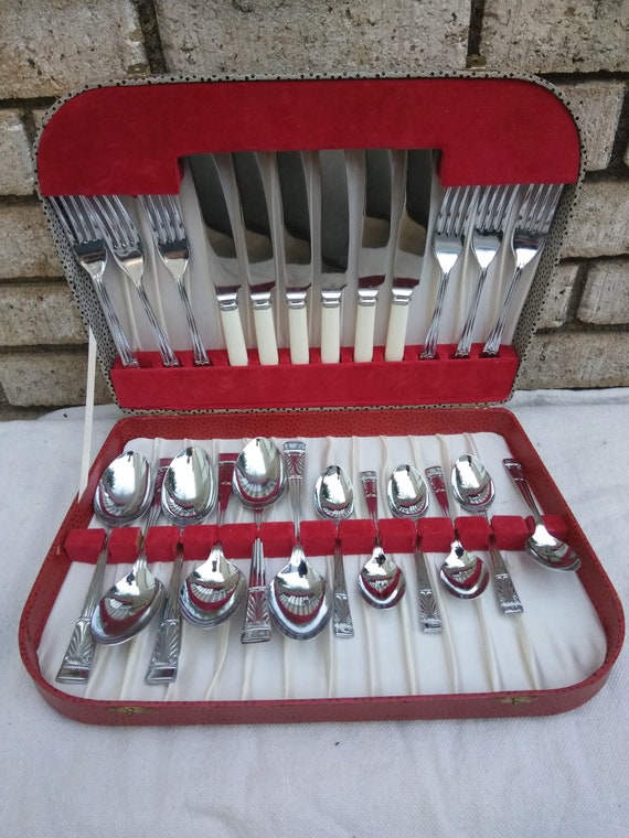 1960s Retro 24 Piece Chrome Plated Nickel Silverware Set By Sheffield