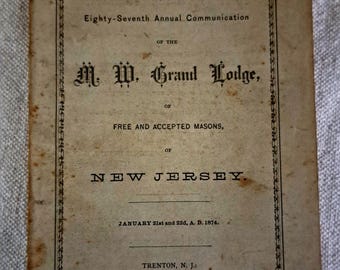 Libro Masónico de 1874: Actas de la Gran Logia M.W., Nueva Jersey