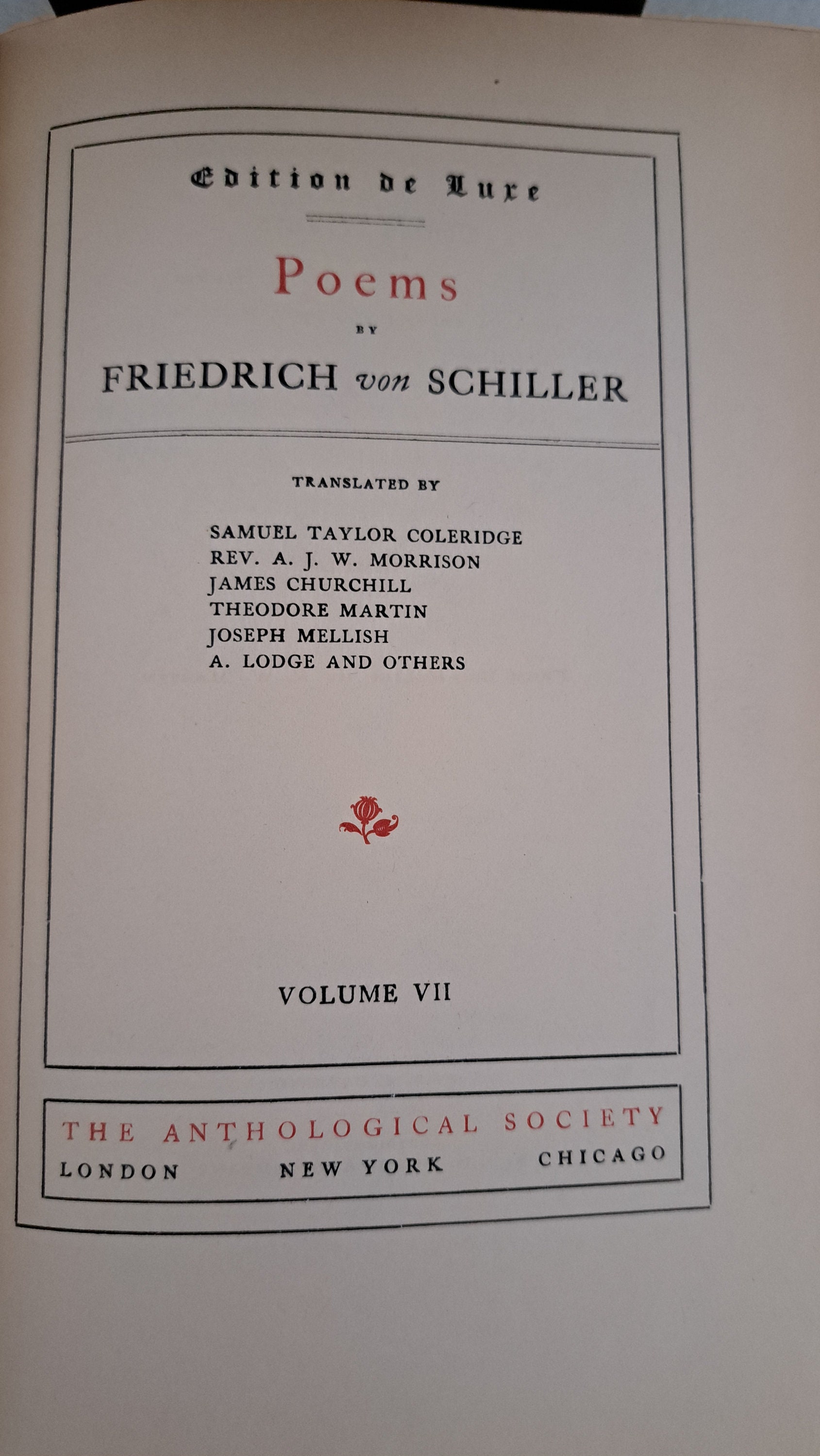 4 Volumes of Friedrich Von Schiller Works Limited to 500 Copies by