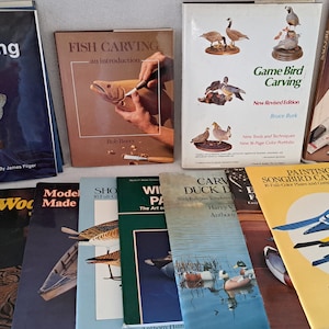 Large collection of fish and wildlife wood carving books
