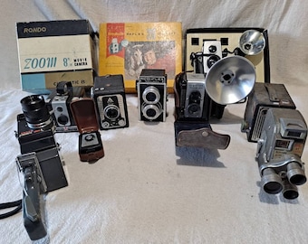 Collection of antique photo and movie  cameras