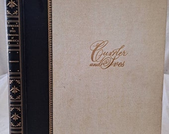 May include: A vintage hardcover book with a black spine and gold lettering. The title of the book is "Currier and Ives Chronicles of America" and the book is in a classic edition.