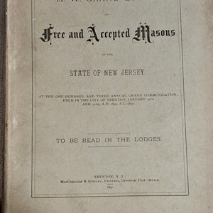 1890 Precedenti della 103a Comunicazione annuale della Gran Loggia M.W. della Massoneria
