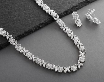 Wedding Jewelry, Cubic Zirconia Bridal Jewelry, Jewelry Set for Women, Statement Jewelry Set, Bridal Necklace Earrings Set, CZ Bridal Set