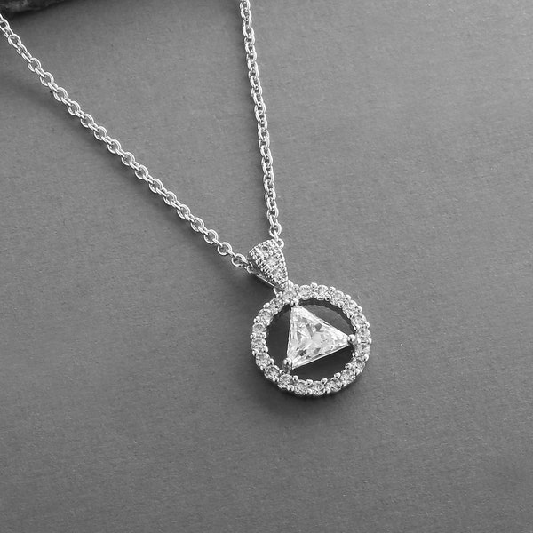 Silver AA Necklace, Recovery Necklace, CZ Recovery Necklace, Sober Gift Necklace, AA Anniversary Necklace, A.A. Birthday Necklace, A.A. Gift