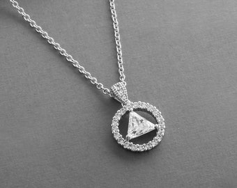 Silver AA Necklace, Recovery Necklace, CZ Recovery Necklace, Sober Gift Necklace, AA Anniversary Necklace, A.A. Birthday Necklace, A.A. Gift