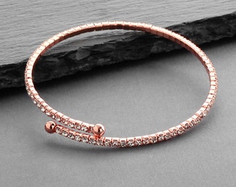 Crystal Wedding Bracelet, Crystal Bridal Bracelet, Rose Gold Wedding Bracelet, Bridal Bracelet, Rhinestone Coil Bracelet for Bridesmaids