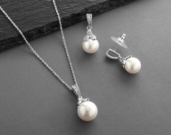 Pearl Wedding Jewelry, Pearl Bridal Jewelry Set, Pearl Necklace Set, Pearl Bridesmaid Jewelry Set, Pearl Bridesmaid Gift, Bridal Jewelry Set