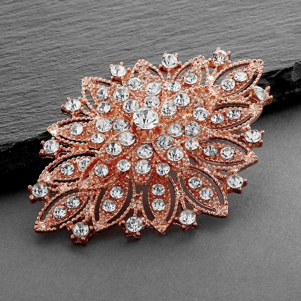 Rose Gold Crystal Brooch, Crystal Rhinestone Brooch, Wedding Brooch, Bridal Brooch, Rose Gold Crystal Brooch, Wedding Pin, Bridal Sash Pin