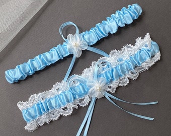 Ivory Blue Wedding Garter Set, Ivory Blue Lace Wedding Garter, Ivory Blue Tossing Garter, Ivory Blue Bridal Garter, Blue Garter for Brides