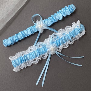 Ivory Blue Wedding Garter Set, Ivory Blue Lace Wedding Garter, Ivory Blue Tossing Garter, Ivory Blue Bridal Garter, Blue Garter for Brides image 1