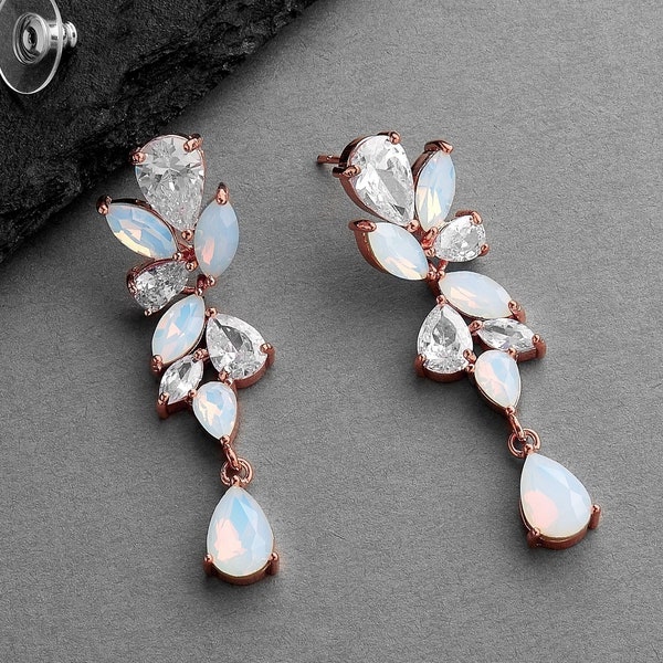 Rose Gold Opal Earring, Rose Gold Opal Drop Earring, Opal Dangle Earrings for Bride, Opal Bridal Jewelry, Rose Gold Opal Bridal Earring