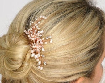 Rose Gold Bridal Comb, Pearl Wedding Hair Comb, Bridal Comb, Bridal Hair Accessories, Pearl Wedding Hair Accessory, Rose Gold Comb for Bride