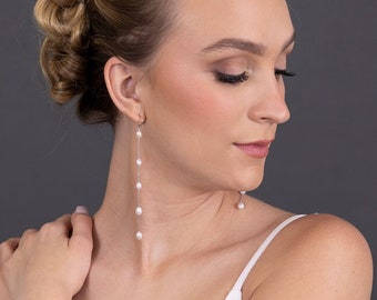 Shoulder Duster Pearl Earring, Freshwater Pearl Earrings, Tin Cup Earrings, Long Dangle Pearl Bridal Earring, Colored Pearl Wedding Jewelery