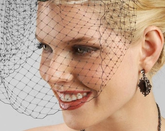 French Netting Birdcage Face Veil - Black