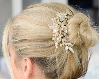 Gold Bridal Comb, Pearl Wedding Hair Comb, Crystal Bridal Comb, Bridal Hair Accessories, Pearl Wedding Hair Accessory, Gold Comb for Brides