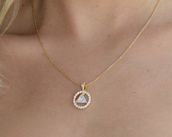 Gold AA Necklace, Recovery Necklace, CZ Recovery Necklace, Sober Gift Necklace, AA Anniversary Necklace, A.A. Birthday Necklace, A.A. Gift