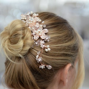 Floral Bridal Comb, Rose Gold Wedding Hair Comb, Bridal Hair Comb, Bridal Hair Accessory, Rose Gold Wedding Hair Accessory, Rose Gold Comb