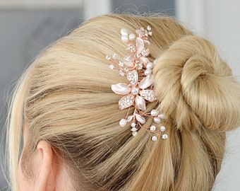 Rose Gold Bridal Comb, Pearl Wedding Hair Comb, Bridal Comb, Bridal Hair Accessories, Pearl Wedding Hair Accessory, Rose Gold Comb for Bride