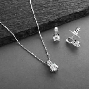 Wedding Jewelry Set, Cubic Zirconia Bridal Jewelry, CZ Jewelry Set for Bride, CZ Jewelry Set, CZ Pendant Set, Silver Necklace & Earrings Set image 6