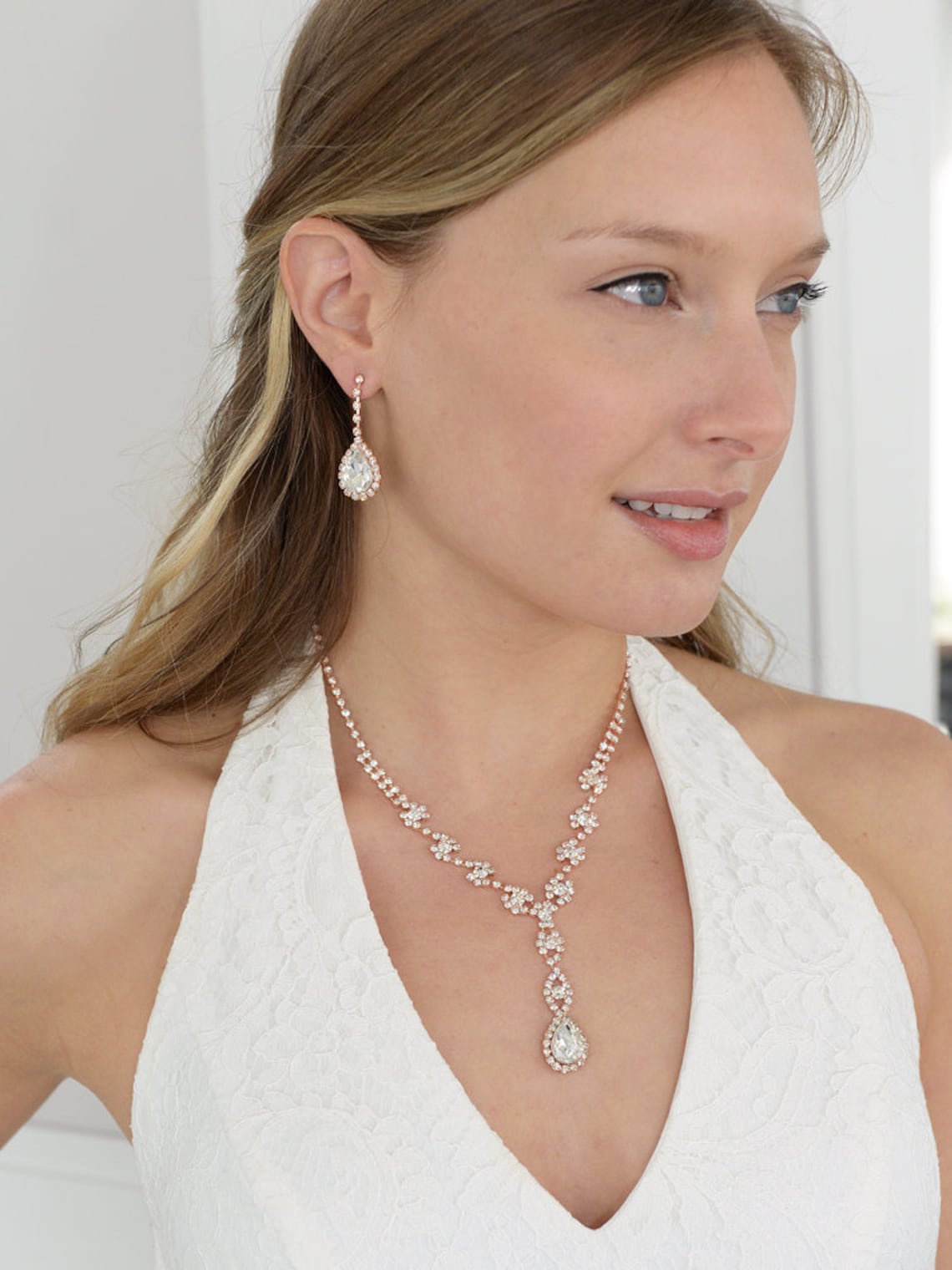 Rose Gold Jewelry Set Wedding Jewelry Set Crystal Bridesmaid Etsy