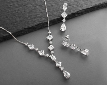 Wedding Necklace & Earrings Set for Brides, Bridal Jewelry Sets, Wedding Sets For Bridesmaids, CZ Bridal Party Jewelry, Bridal Necklace Set