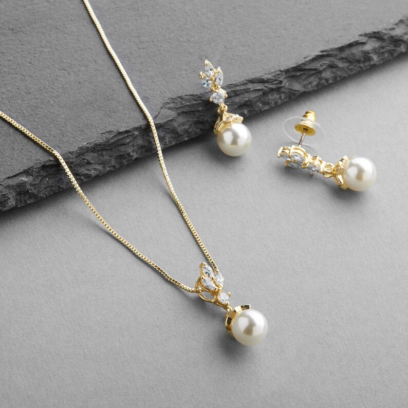 Gold Bridal Jewelry, Pearl Wedding Jewelry, Pearl Bridal Jewelry Set, Pearl Necklace Set, Pearl Bridesmaid Jewelry Set, Gold Pearl Jewelry image 1