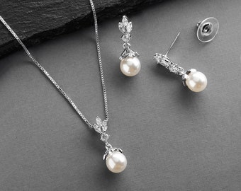 Pearl Wedding Jewelry, Pearl Bridal Jewelry Set, Pearl Necklace Set, Pearl Bridesmaid Jewelry Set, Pearl Bridesmaid Gift, Bridal Jewelry Set