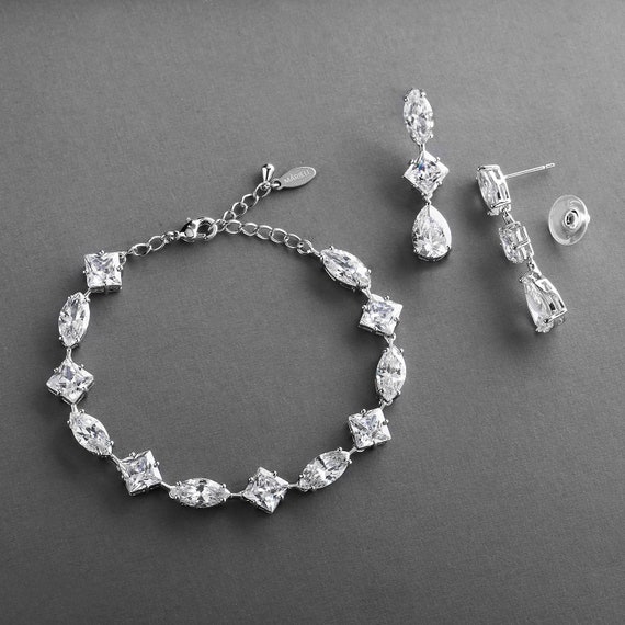 Wedding Earrings & Bracelet Set Bridal Jewelry Set Wedding Etsy
