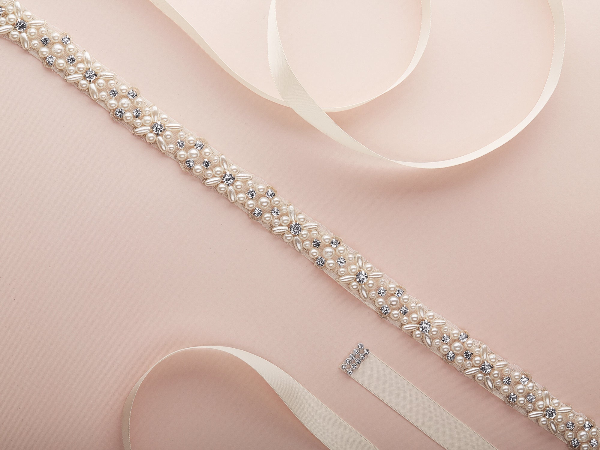 Pearl Sash Wedding Belt, Ivory Bridal Belt with Pearls and Crystals, 1 Width Full Waist Handmade Wedding Belt, Wedding Dress Belt