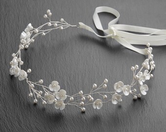 Floral Wedding Hair Vine, Flower & Pearl Hair Vine, Bridal Headband, Wedding Hair Accessory, Flower Headband, Floral Bridal Hair Accessory