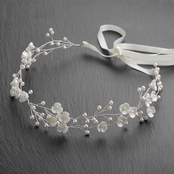 Floral Wedding Hair Vine, Flower & Pearl Hair Vine, Bridal Headband, Wedding Hair Accessory, Flower Headband, Floral Bridal Hair Accessory