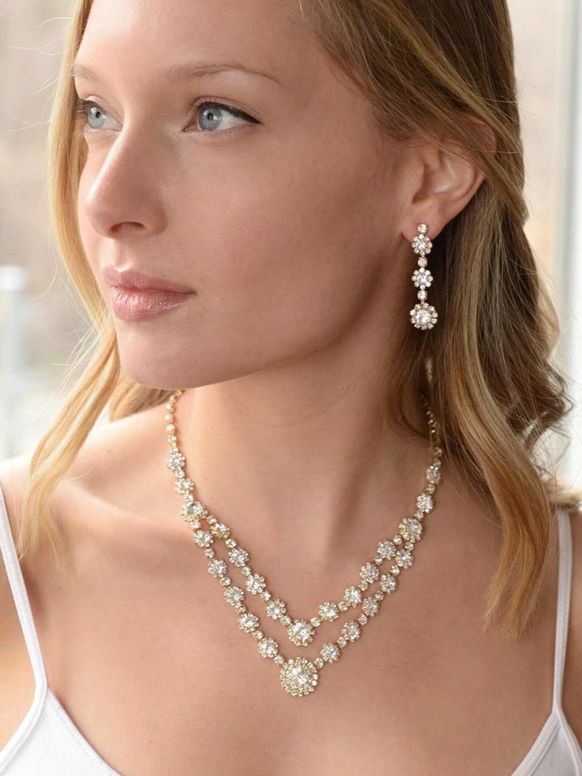 Crystal Bridal Jewelry Set Gold Wedding Jewelry Set Crystal Etsy