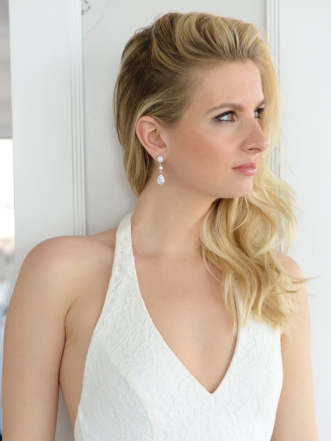 Pearl Bridal Earrings CZ Bridal Earring Ivory Pearl Earring Etsy