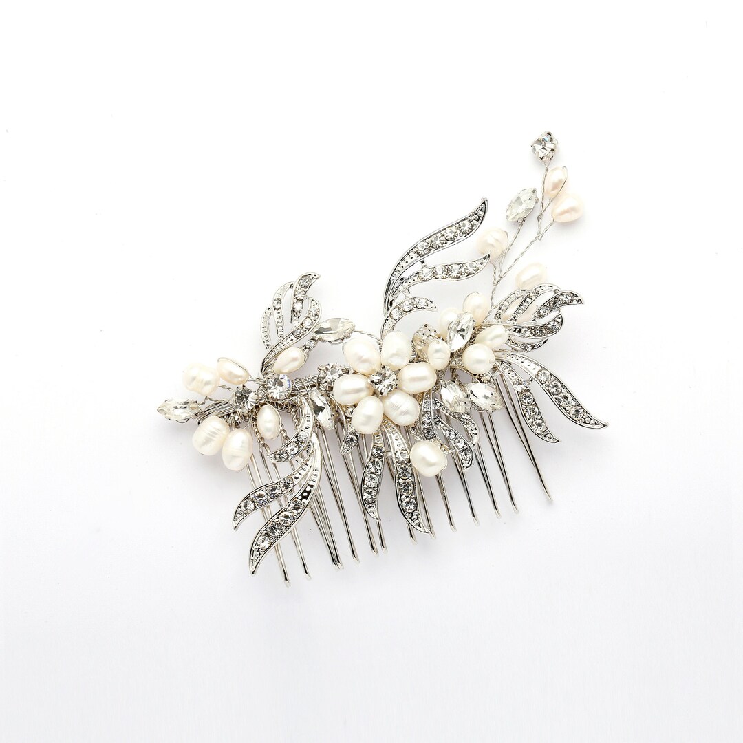 Freshwater Pearl and Crystal Bridal Hair Comb With Graceful Silver ...