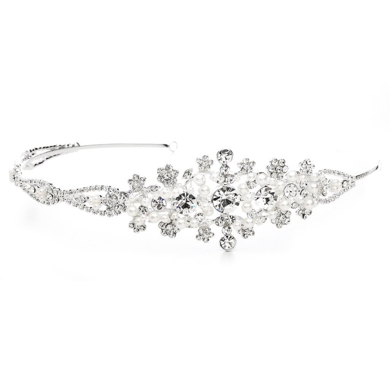 Crystal and White Pearl Starburst Bridal Side Headband
