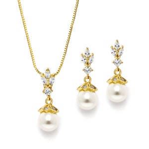 Gold Bridal Jewelry, Pearl Wedding Jewelry, Pearl Bridal Jewelry Set, Pearl Necklace Set, Pearl Bridesmaid Jewelry Set, Gold Pearl Jewelry image 2