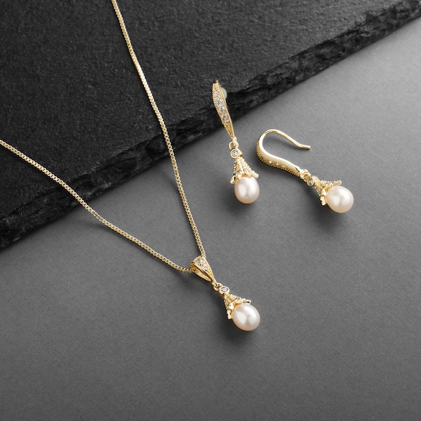 Freshwater Pearl Jewelry Set, Gold Pearl Jewelry Set, Gold Bridal Jewelry Set, Pearl Bridal Jewelry, Pearl Wedding Jewelry Set for Brides