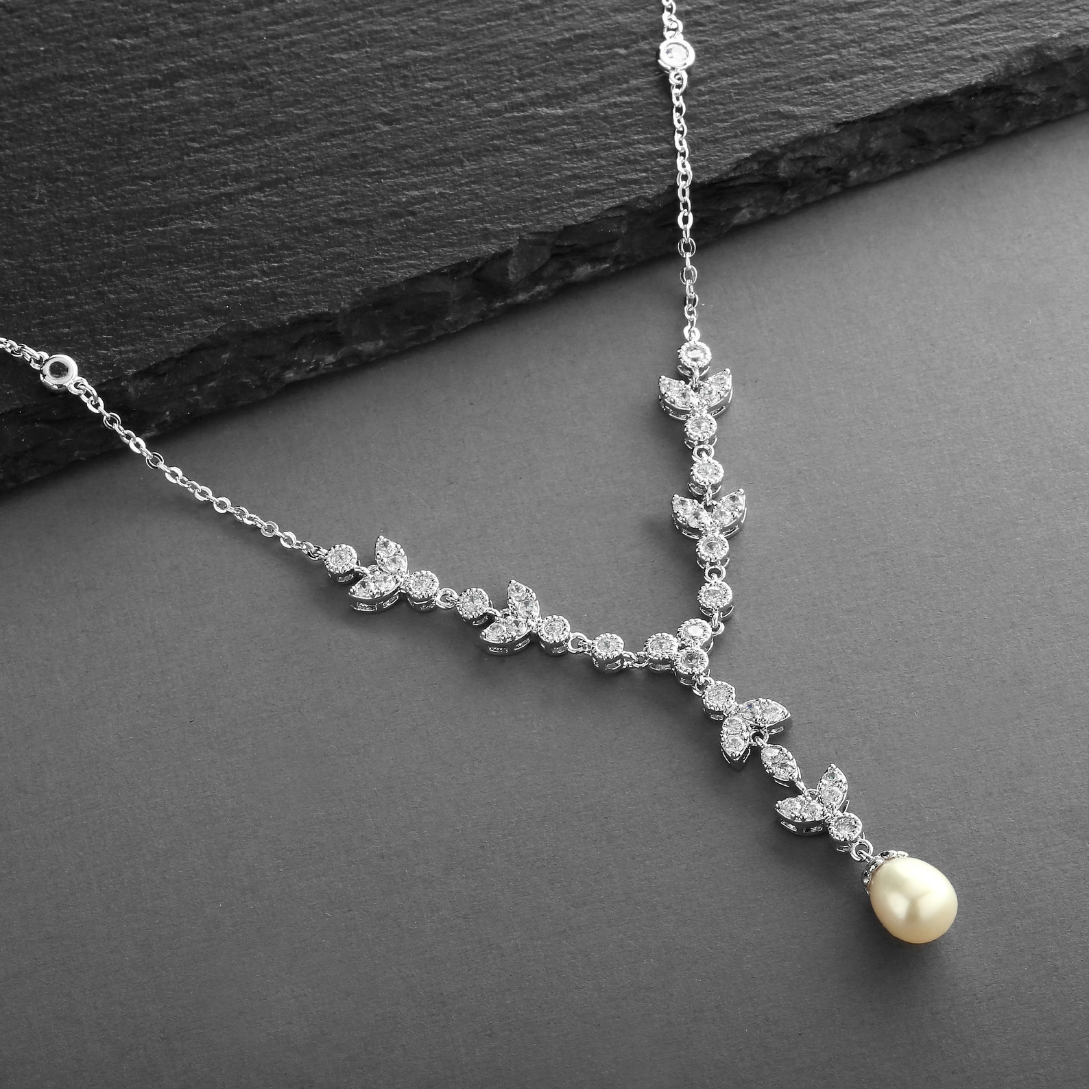Freshwater Pearl Drop Necklace Pearl CZ Bridal Necklace Etsy UK