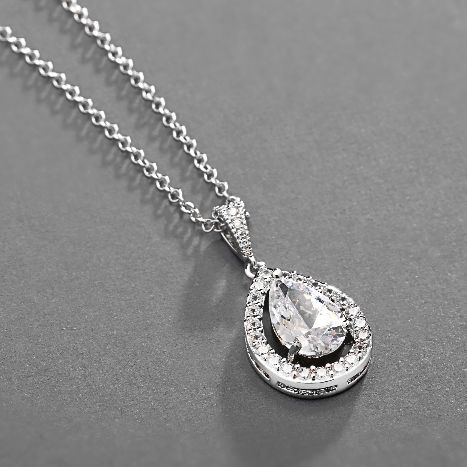 Bridal Necklace Teardrop Wedding Necklace CZ Tear Drop Etsy