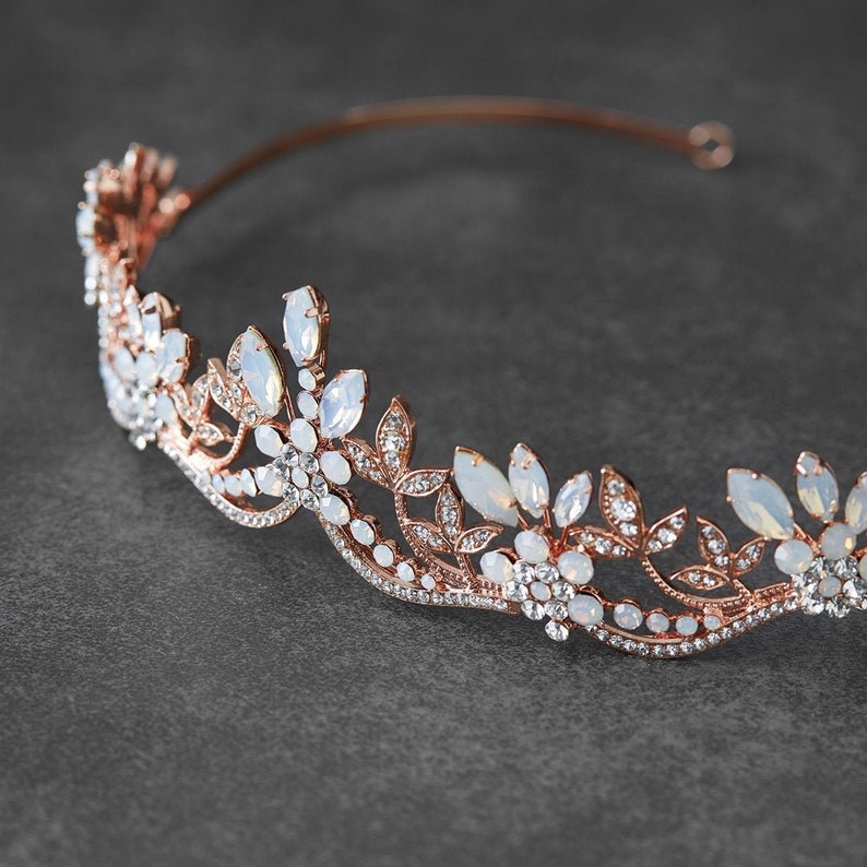 Rose Gold Wedding Tiara, Opal Bridal Tiara, Opal Wedding Tiara, Rose Gold Bridal Crown, Rose Gold Opal Bridal Tiara, Opal Bridal Headpiece image 6